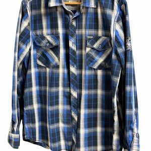 Point Zero Black Label Blue & White Plaid Casual Shirt